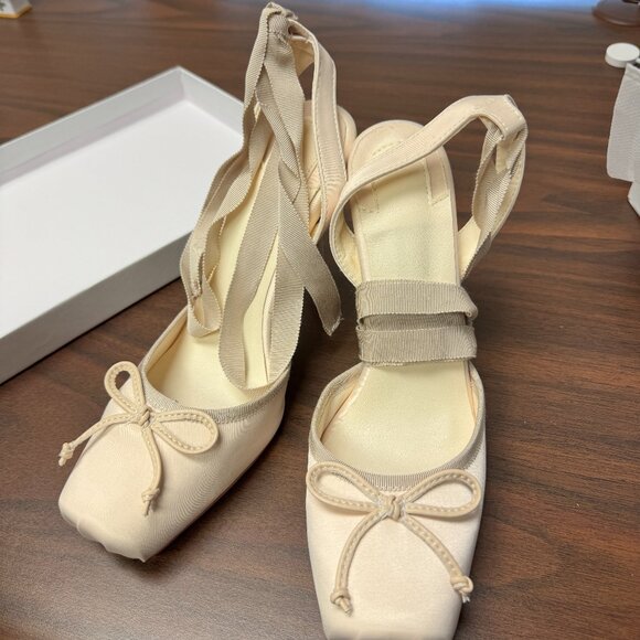 Satin Cream Lace-Up Heels red bottoms - Picture 1 of 6